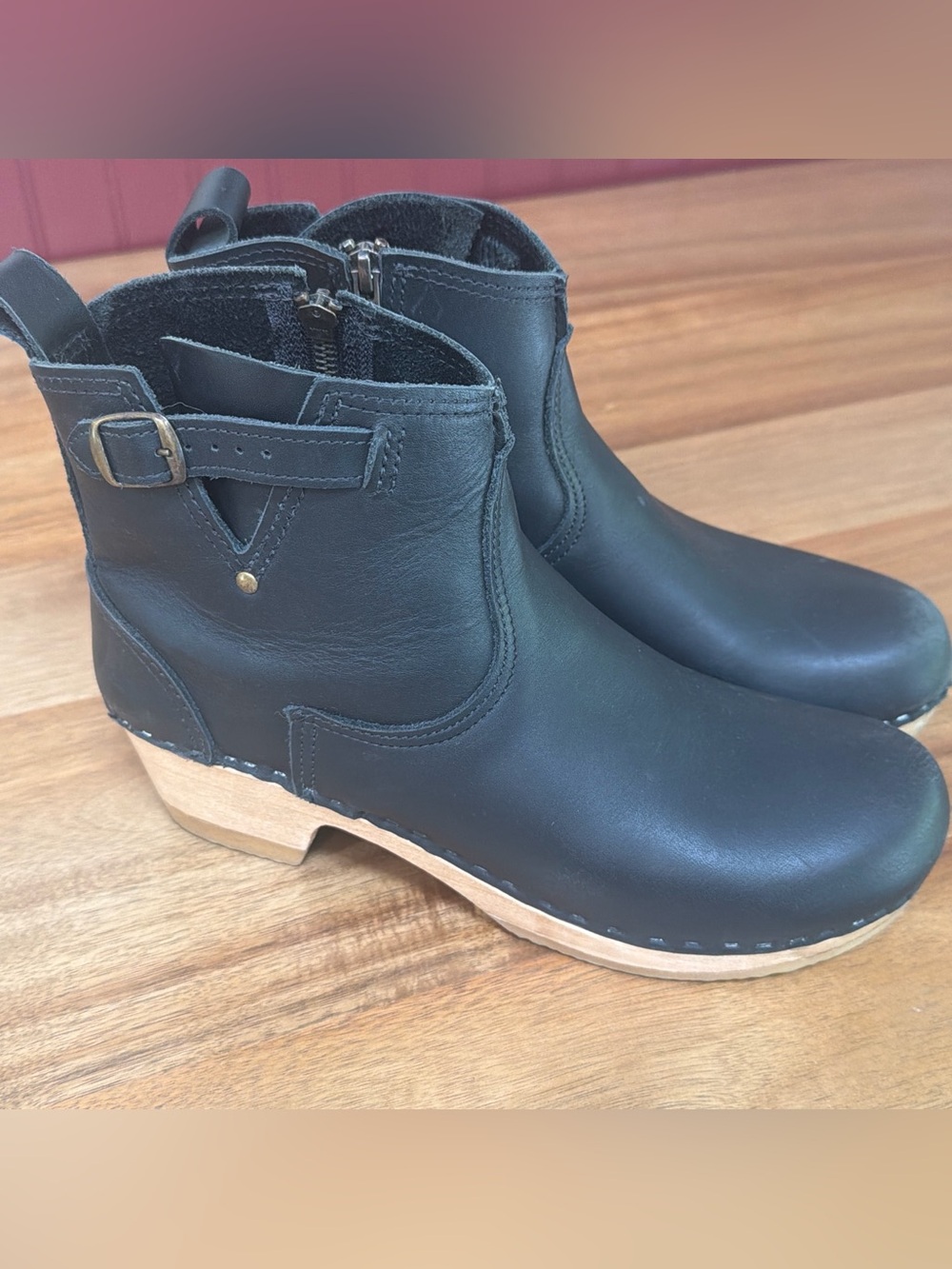 No. 6 Black Leather Clog Buckle Boots Modern Minimalist Sz 42/ 11.5-12 US